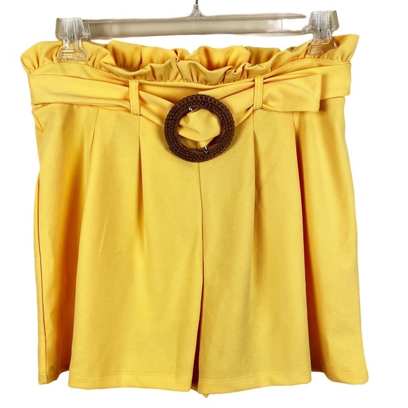 ASOS Sunflower Yellow Paper-bag Waist Belted Shorts - Picture 1 of 4